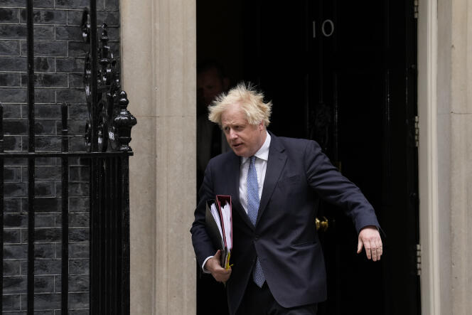 British Prime Minister Boris Johnson leaves 10 Downing Street to attend the weekly Prime Minister's Questions at the Houses of Parliament, in London, May 25, 2022.