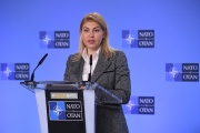 La vice-première ministre ukrainienne, Olga Stefanishyna, le 10 janvier 2022 au siège de l’OTAN à Bruxelles.