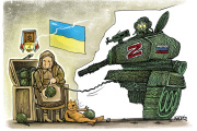 Dessin d’Olexi Kastovskyi publié dans « Holos Oukraïni », le journal du Parlement ukrainien, et repris par « Charlie Hebdo ».