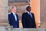Le chancelier allemand, Olaf Scholz, et le président sud-africain, Cyril Ramaphosa, à Pretoria, le 24 mai 2022.