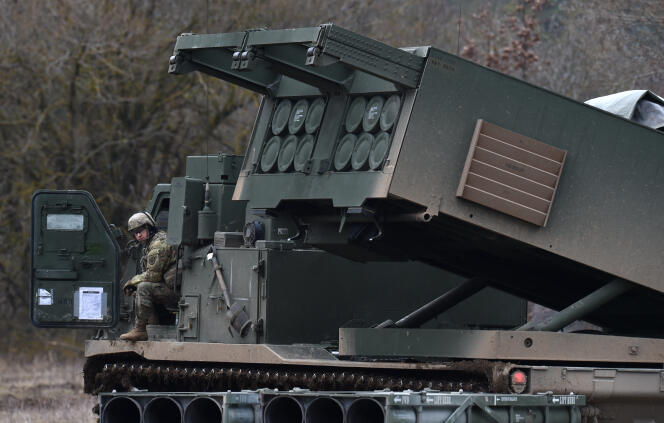 On March 4, 2020, a U.S. soldier sits in the cabin of the M-20 MLRS at the Grofenvor military base in southern Germany. 
