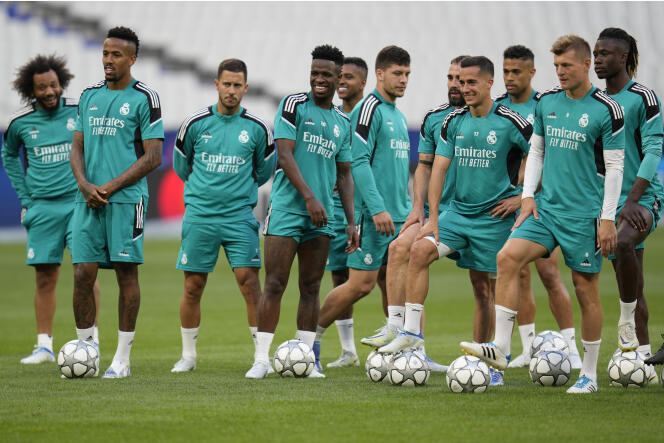 Les joueurs du Real Madrid lors d’une séance d’entraînement au Stade de France, à Saint Denis, le 27 mai 2022.