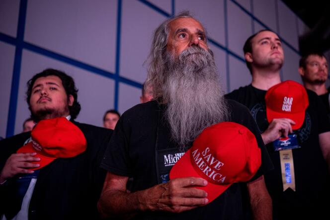 During the national anthem at the NRA's annual convention in Houston, Texas, May 27, 2022.