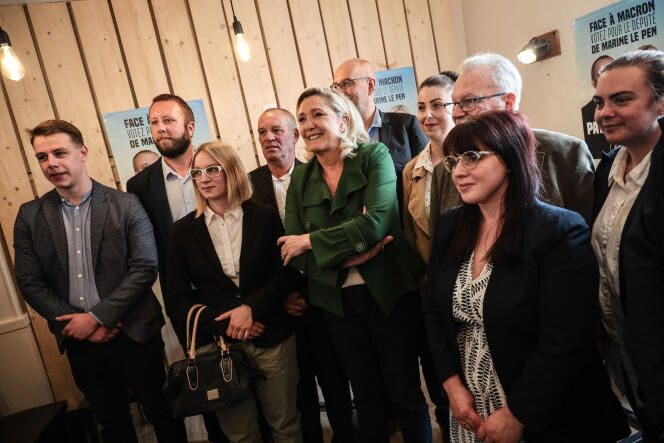 Marine Le Pen during a press conference in support of Patrice Martin, RN candidate of the 6th district of Seine-Maritime, in Blangy-sur-Bresles on May 26, 2022.