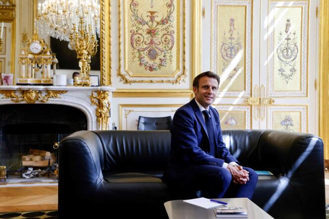 Emmanuel Macron in his office at the Elysée Palace, May 19, 2022.