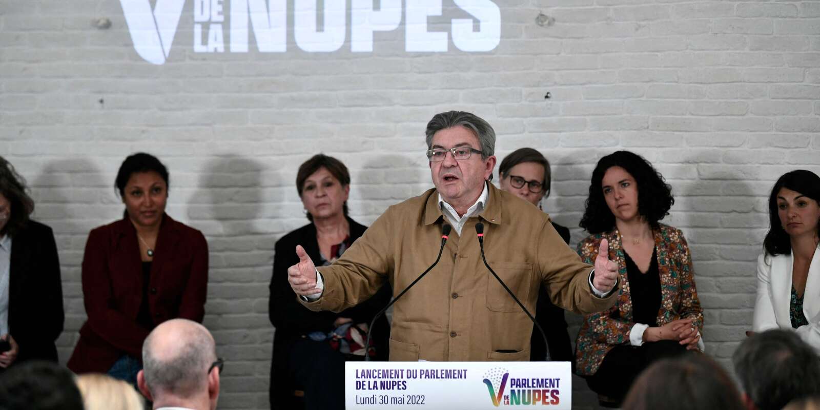 Jean-Luc Mélenchon prend la parole lors du lancement du Parlement de la Nouvelle union populaire écologique et sociale (Nupes) à Paris, le 30 mai 2022.