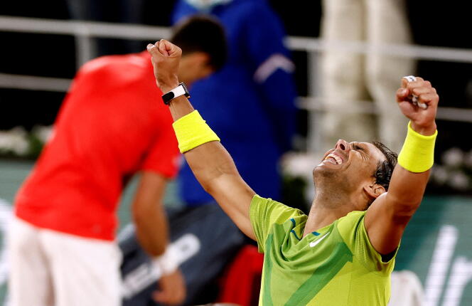 Spain's Rafael Nadal celebrates winning his quarter final match against Serbia's Novak Djokovic.