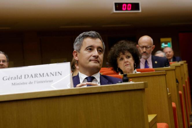 The Minister of the Interior, Gérald Darmanin, just before his hearing in the Senate, in Paris, on June 1, 2022.