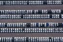 This aerial photo taken on June 1, 2022 shows newly-produced cars at a BMW factory in Shenyang in China's northeastern Liaoning province. China OUT (Photo by AFP)