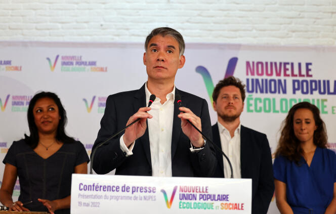 Olivier Faure, first secretary of the Socialist Party, spoke at the presentation of the New Ecological and Social People's Union (Nupes) on May 19, 2022.