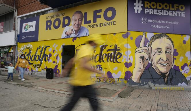 Une fresque murale représentant le candidat indépendant Rodolfo Hernandez, le 20 mai à Bogota. 