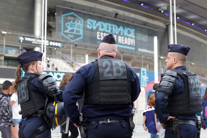 French riot police near the Stade de France in Saint-Denis, prior to the France-Denmark Nations League match on June 3, 2022.