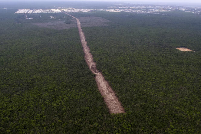The construction site of section five of the Mayan Train between the resorts of Playa del Carmen and Tulum, on April 27, 2022.