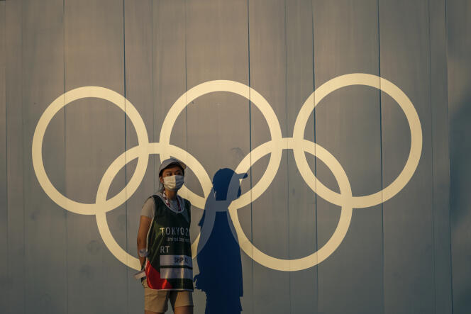 A Japanese volunteer at the Tokyo Olympics in July 2021.