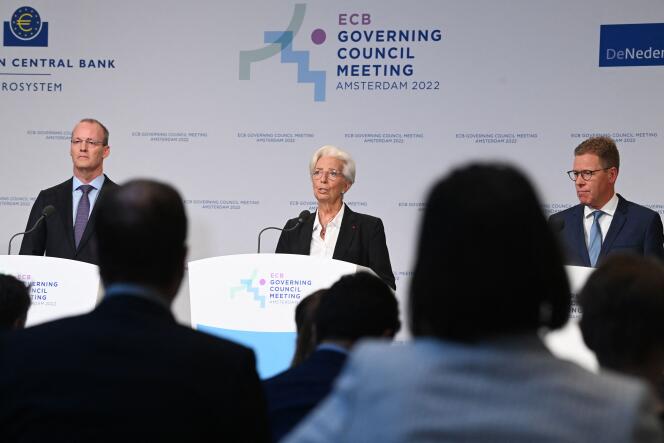 La présidente de la Banque centrale européenne, Christine Lagarde lors d’une conférence de presse, le 9 juin 2022.