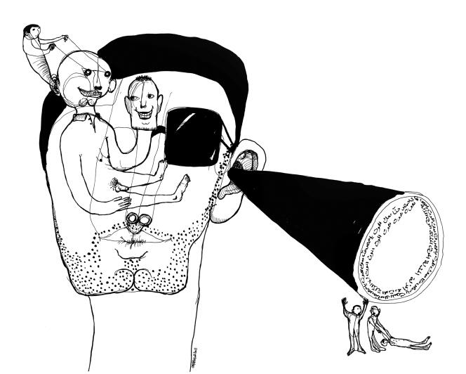  « Entends-tu » (2011), dessin et encre, de l’artiste syrien Mohamad Omran.