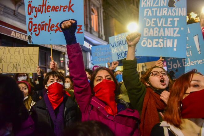 Demonstration against violence against women in Istanbul, Turkey, November 25, 2021. 