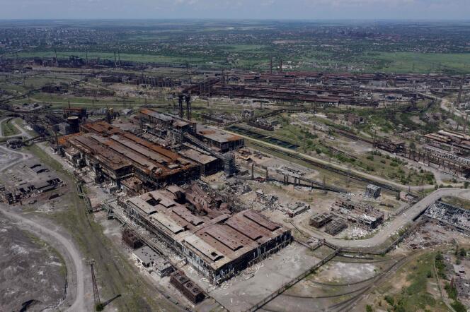 Aerial view of the Azovstal steel plant in Mariupol on June 13. 
