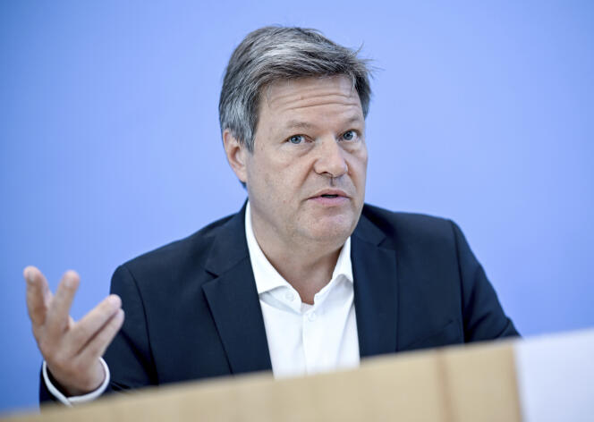 Robert Habeck, the German federal minister for economics and climate protection, speaks at a press conference about the draft laws on wind-on-the-land and federal nature conservation in Berlin, Germany, Wednesday, June 15, 2022. 