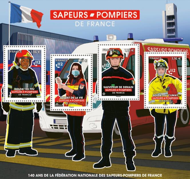 Bloc au format 143 x 105 mm. Conception graphique : Nicolas Blard / Fédération nationale des sapeurs-pompiers de France. Héliogravure.