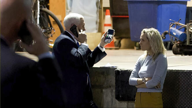 In this image from video released by the House Select Committee, Vice President Mike Pence looks at a tweet by President Donald from his secure evacuation location on Jan. 6, is displayed as House select committee investigating the Jan. 6 attack on the U.S. Capitol holds a hearing Thursday, June 16, 2022, on Capitol Hill in Washington.