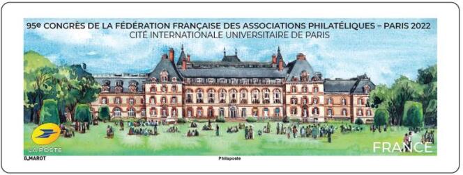 « Cité internationale universitaire de Paris ». Timbre de distributeur (libre-service affranchissement/Lisa) dessiné par Geneviève Marot, d’après photo © Antoine Meyssonnier.

Tirage : 24 000 ex.
