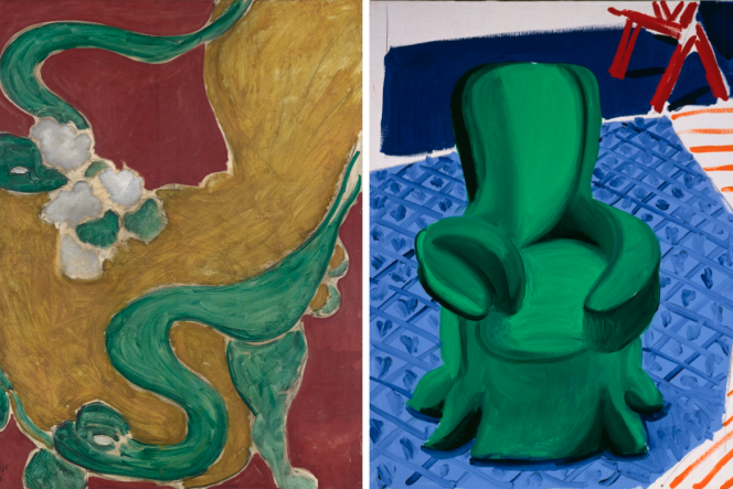« Fauteuil rocaille » (1946), d’Henri Matisse, à gauche, et « Green Easy Chair » (1986), de David Hockney, à droite.