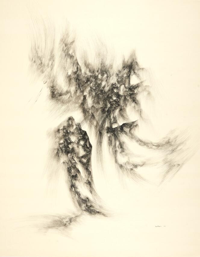Sans titre, signé « Paul Paon 1962 », encre sur papier, 70,5 × 57 cm