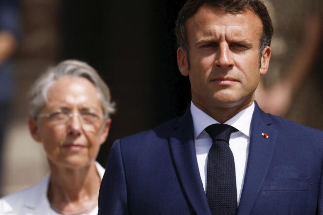 President Emmanuel Macron and Prime Minister Elisabeth Borne during the ceremony commemorating the appeal of June 18, at Mont-Valérien, in Suresne (Hauts-de-Seine), Saturday June 18, 2022.
