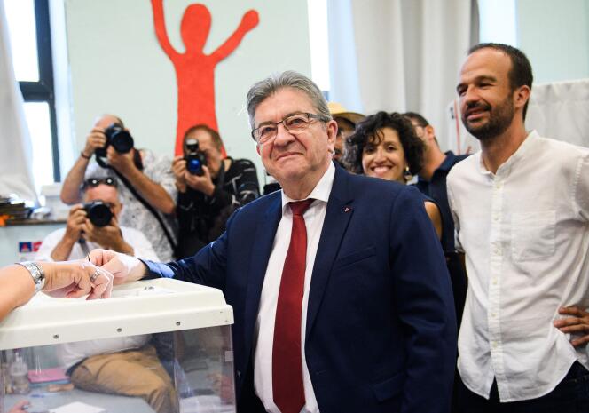 Jean-Luc Melenchon casts his ballot at a polling station in Marseille, southern France on June 19, 2022.