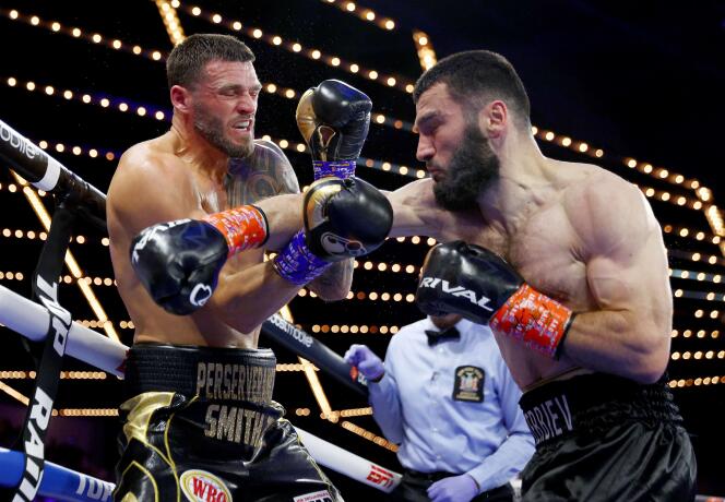 Artur Beterbiev (right) defeats Joe Smith Jr for the WBO light heavyweight title at Madison Square Garden, New York, USA on June 18, 2022.