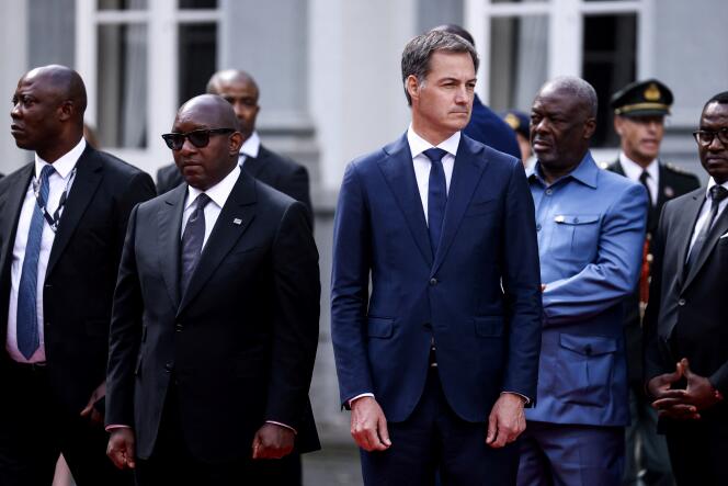 Congolese Prime Minister Jean-Michel Sama Lukonde and Belgian Prime Minister Alexander De Croo at the ceremony to return a tooth of Patrice Lumumba in Brussels on June 20, 2022.