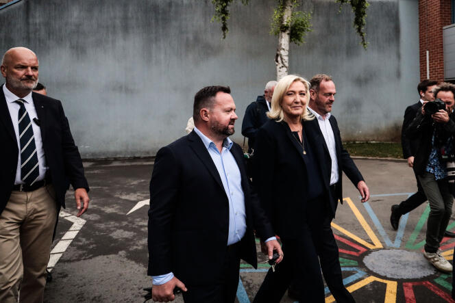 La cheffe de file du Rassemblement national, Marine Le Pen, à Hénin-Beaumont (Pas-de-Calais), le 19 juin 2022. 