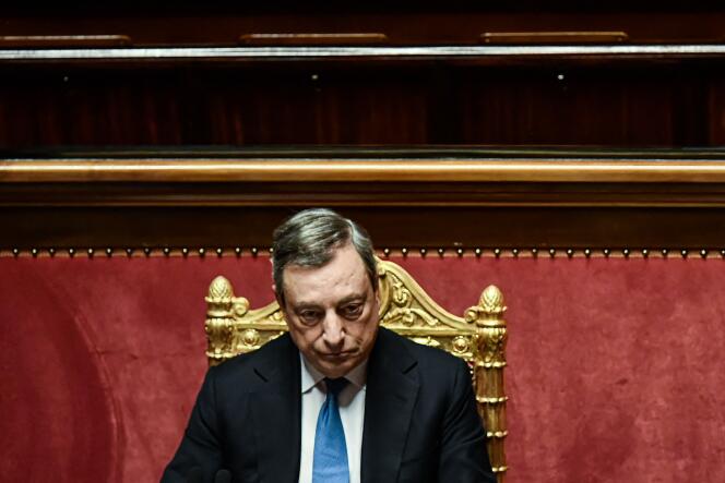 Le premier ministre italien, Mario Draghi, au Sénat,  à Rome le 21 juin 2022.