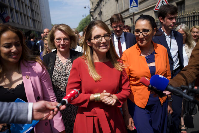 La député des Yvelines Aurore Bergé après l’annonce de son élection en tant que présidente du groupe parlementaire des députés La République en marche, à Paris, mercredi 22 juin 2022.