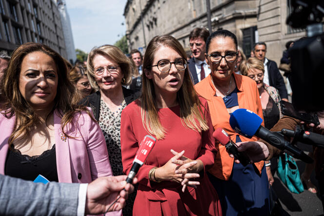 Aurore Bergé, new president of the LRM group, arrives at the Assemblée Nationale in Paris on June 22, 2022.