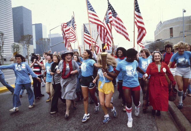 Marching at the National Women's Conference, November 1977, in Houston, Texas.