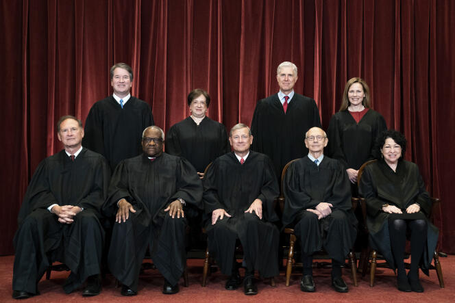 Members of the US Supreme Court in Washington, DC, on April 23, 2021.