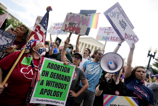 People protest about abortion on Friday, June 24, 2022, outside the Supreme Court in Washington.