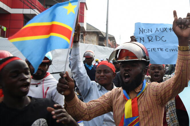 Manifestation de soutien à l’armée congolaise, suite à un regain de tensions autour de Goma, dans la province du Nord-Kivu, le 15 juin 2022.