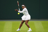 Serena Williams practicing on the Center Court of the All England Lawn Tennis and Croquet Club in London on June 24, 2022.