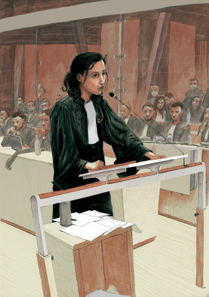 L’avocate de Salah Abdeslam, Mᵉ Olivia Ronen, lors de sa plaidoirie à la cour d’assises spéciale de Paris, le 24 juin 2022.
