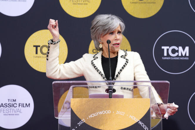 Jane Fonda speaks during the Hand and Footprint Ceremony honoring Lily Tomlin during the 2022 TCM Classic Film Festival at the TCL Chinese Theatre on April 22, 2022 in Los Angeles, California.