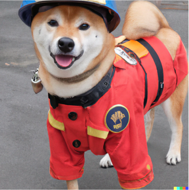 Image créée par le logiciel Dall E 2, à partir de la requête écrite « chien shiba dans un habit de pompier » et publiée dans la newsletter Platformer, du journaliste spécialiste du numérique Casey Newton.