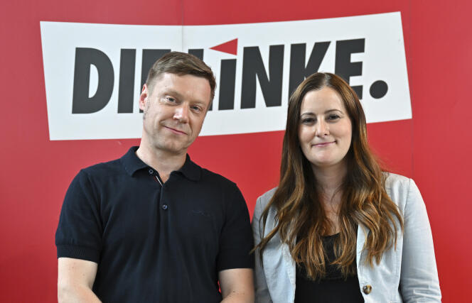 Martin Schirdewan and Janine Wissler after their election as leaders of the Die Linke party, June 25, 2022 in Erfurt (Germany).