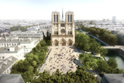 Vue générale du projet d’aménagement du parvis de la cathédrale Notre-Dame. Le parvis est conçu comme « une clairière ».