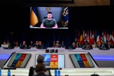 Le président ukrainien Volodymyr Zelensky en visioconférence, lors de la réunion plénière du sommet de l’OTAN, à Madrid, le 29 juin 2022.