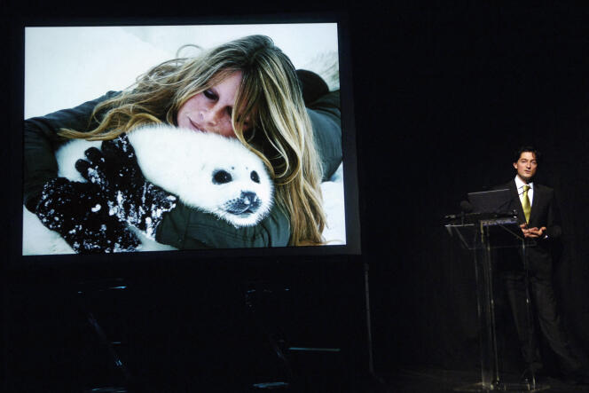 A photo projected during the celebration of the Brigitte Bardot Foundation's 20th anniversary in Paris in 2006.