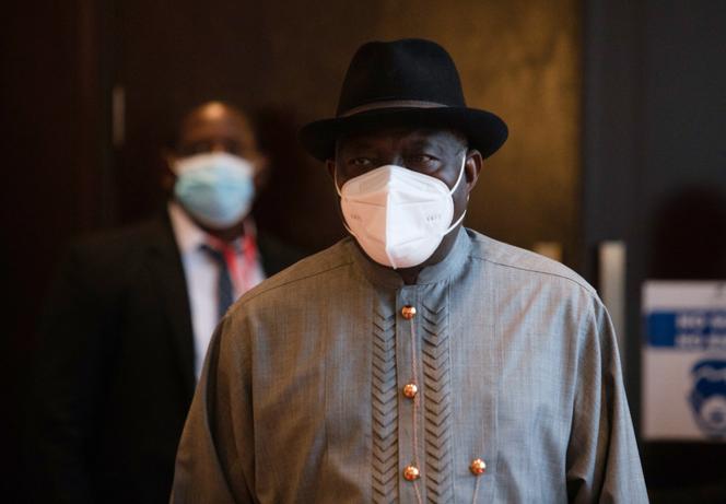 L’ancien président nigérian Goodluck Johnathan, médiateur de la Cedeao au Mali, à Accra, le 25 mars 2022.