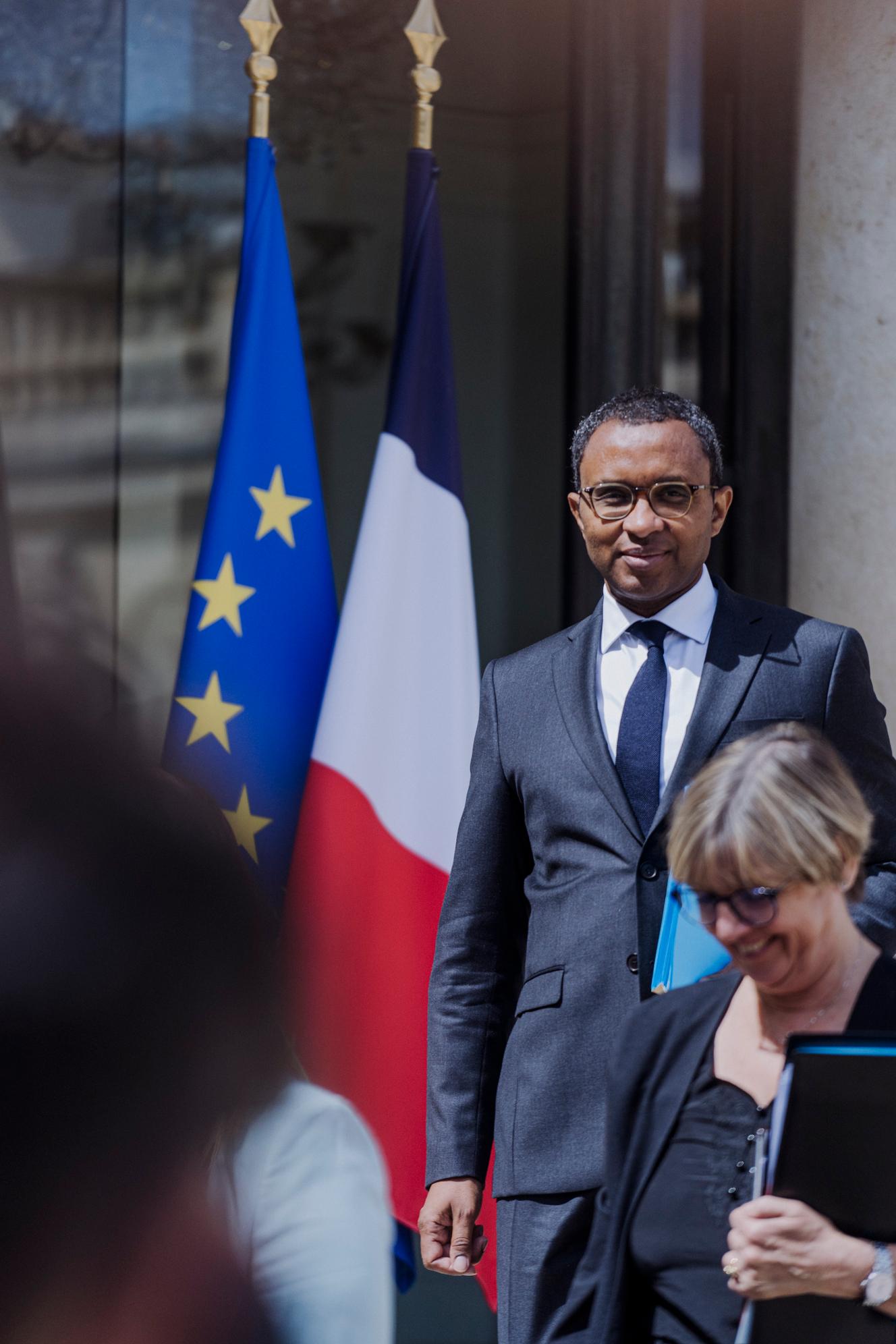Pap Ndiaye, ministre de l’éducation nationale et de la jeunesse, à la sortie du conseil des ministres à l’Elysée, 14 juin 2022.